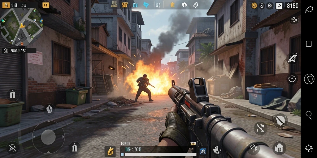 Screenshot gameplay 8180 dengan aksi tembak-menembak menyenangkan.