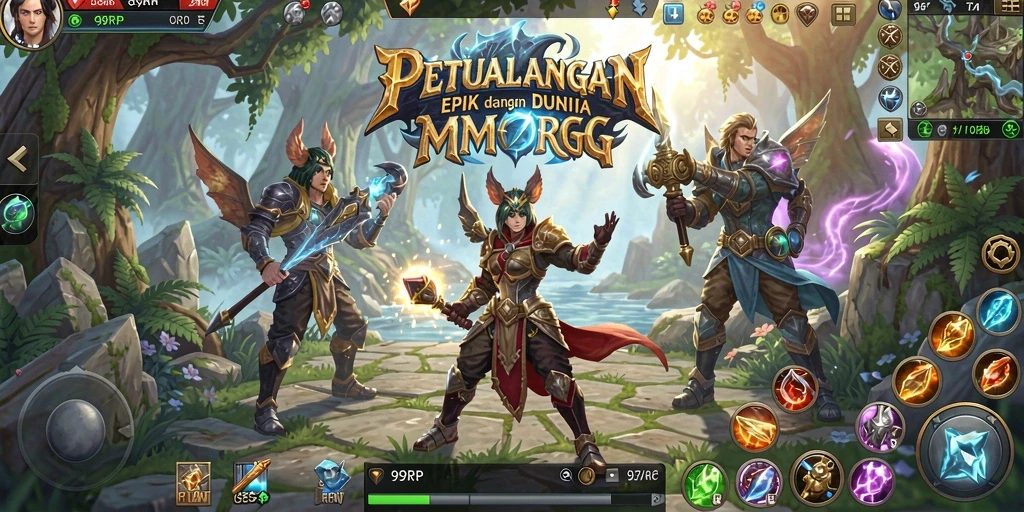 Screenshot 99RP memperlihatkan gameplay seru dalam MMORPG.