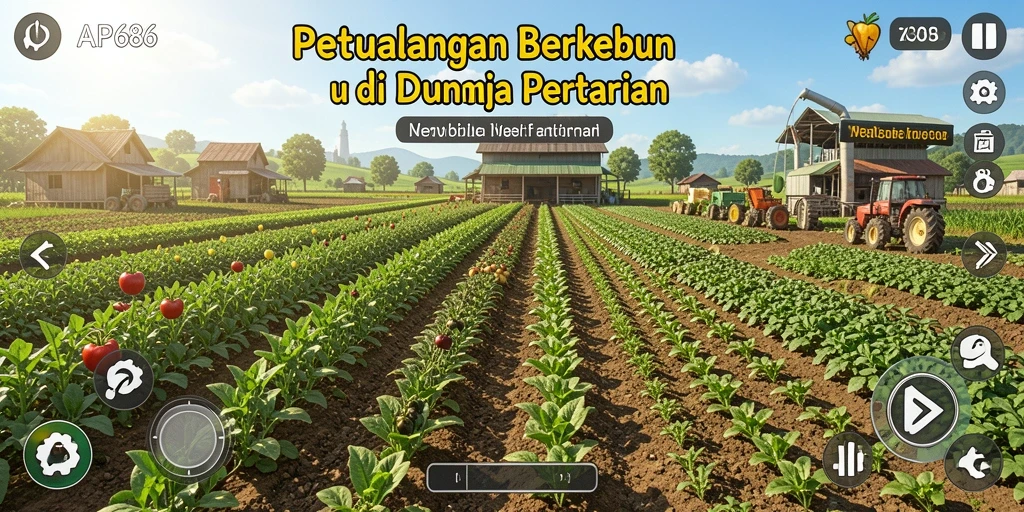 Screenshot gameplay AP686 yang menampilkan aktivitas bertani di kebun.