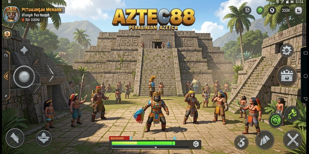 Tampilan gameplay AZTEC88 yang menakjubkan saat menghadapi tantangan petualangan Aztec.