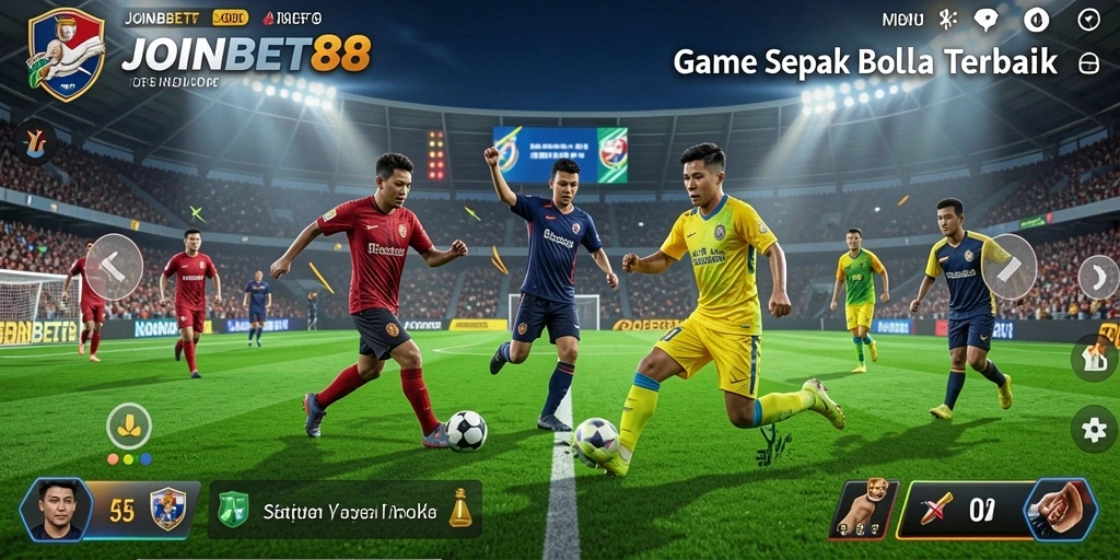 Screenshot yang menampilkan aksi seru dalam permainan sepak bola.