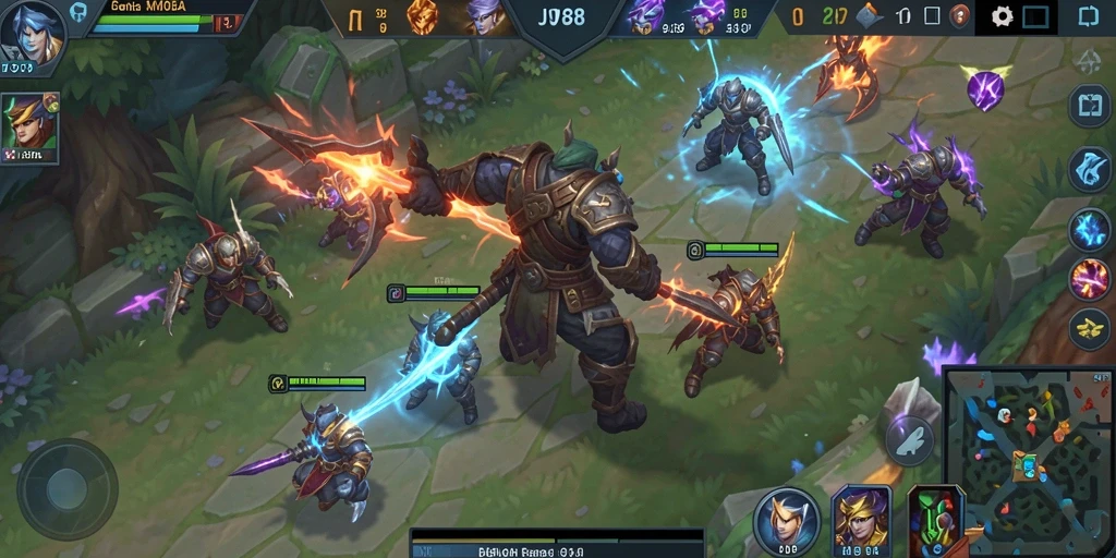 Screenshot permainan JVS88 yang menampilkan aksi MOBA yang seru.