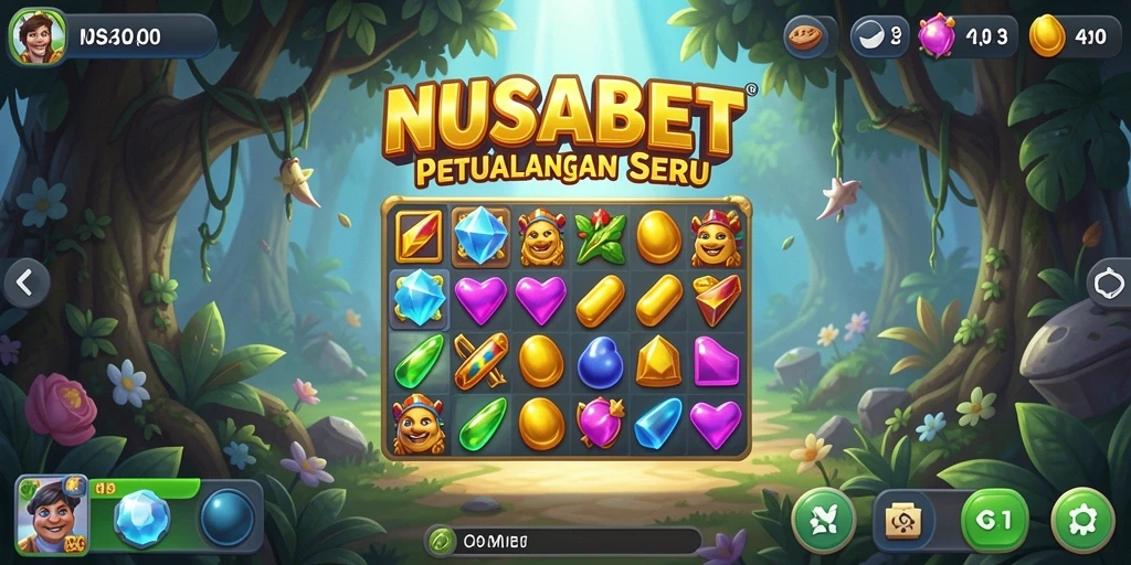 Screenshot gameplay NUSABET yang menampilkan tantangan Match-3.