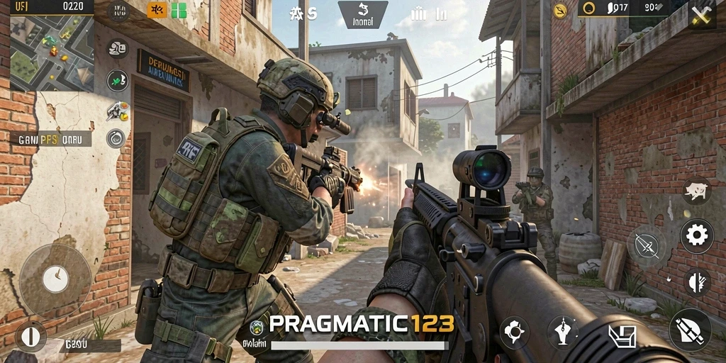 Screenshot gameplay PRAGMATIC123 menampilkan aksi tembak-menembak yang mendebarkan.