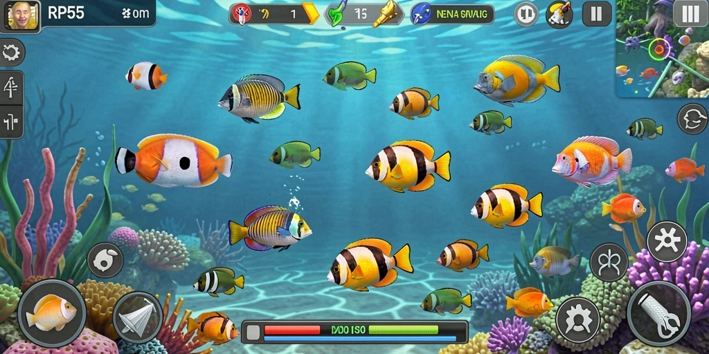 Tampilan menyerupai dunia bawah laut yang penuh ikan berwarna-warni.