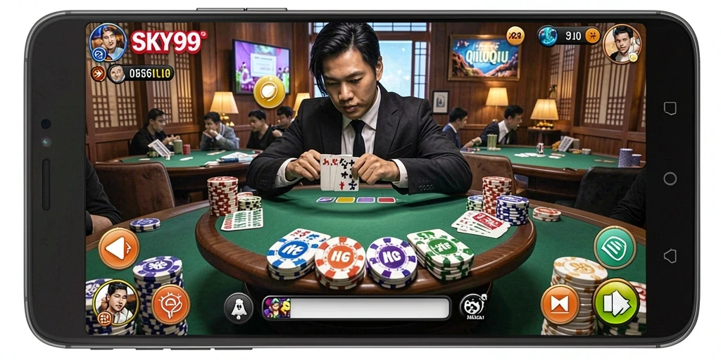 Screenshot utama SKY99 menampilkan gameplay QiuQiu yang mengasyikkan.