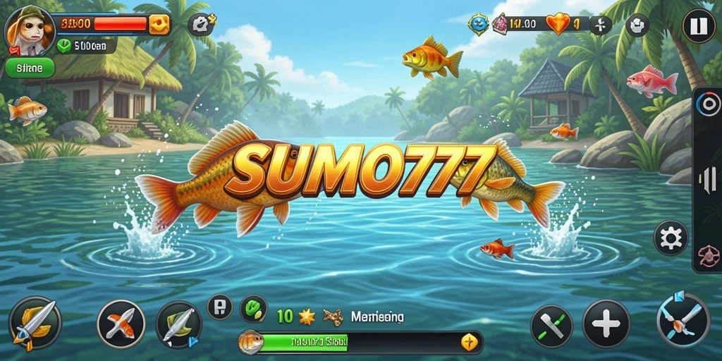 Tampilan utama gameplay SUMO777 dengan aktivitas memancing yang seru.