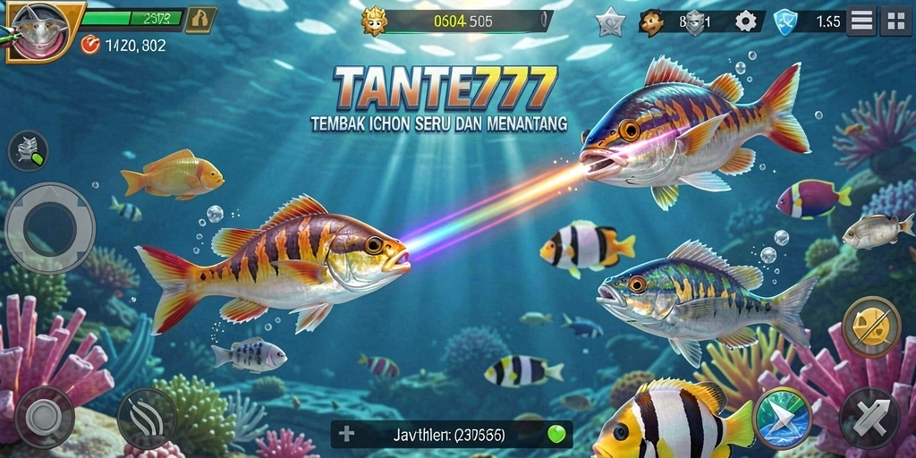 Tampilan gameplay seru TANTE777 saat menembak ikan.