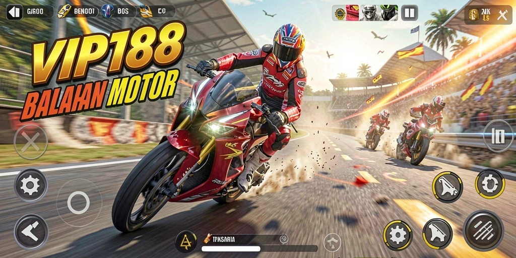 Screenshot gameplay VIP188 menampilkan balapan motor yang seru dan mendebarkan.