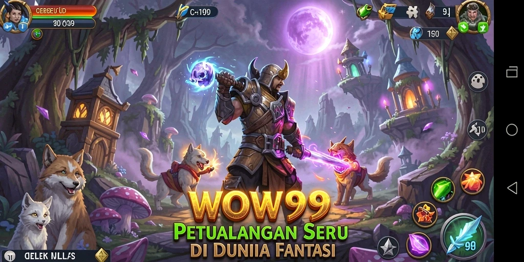 Tampilan screenshot utama WOW99 yang menunjukkan aksi petualangan di dunia fantastis.